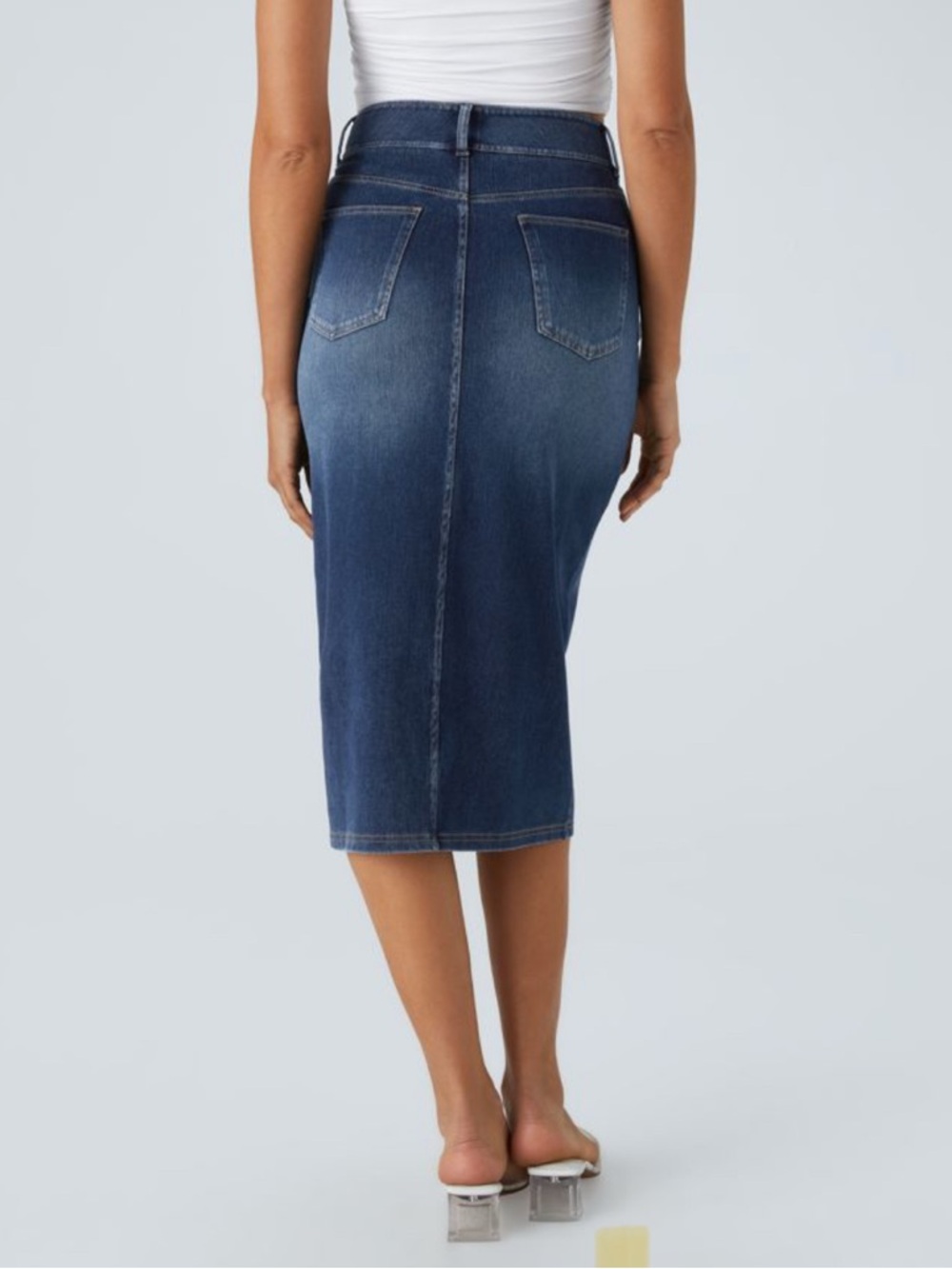Halara Stretch High Waisted Denim Midi Skirt Front Slit Casual Small